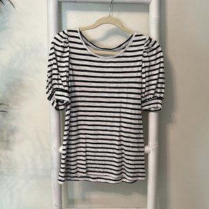 Stripe Puff Sleeve Slub Tee